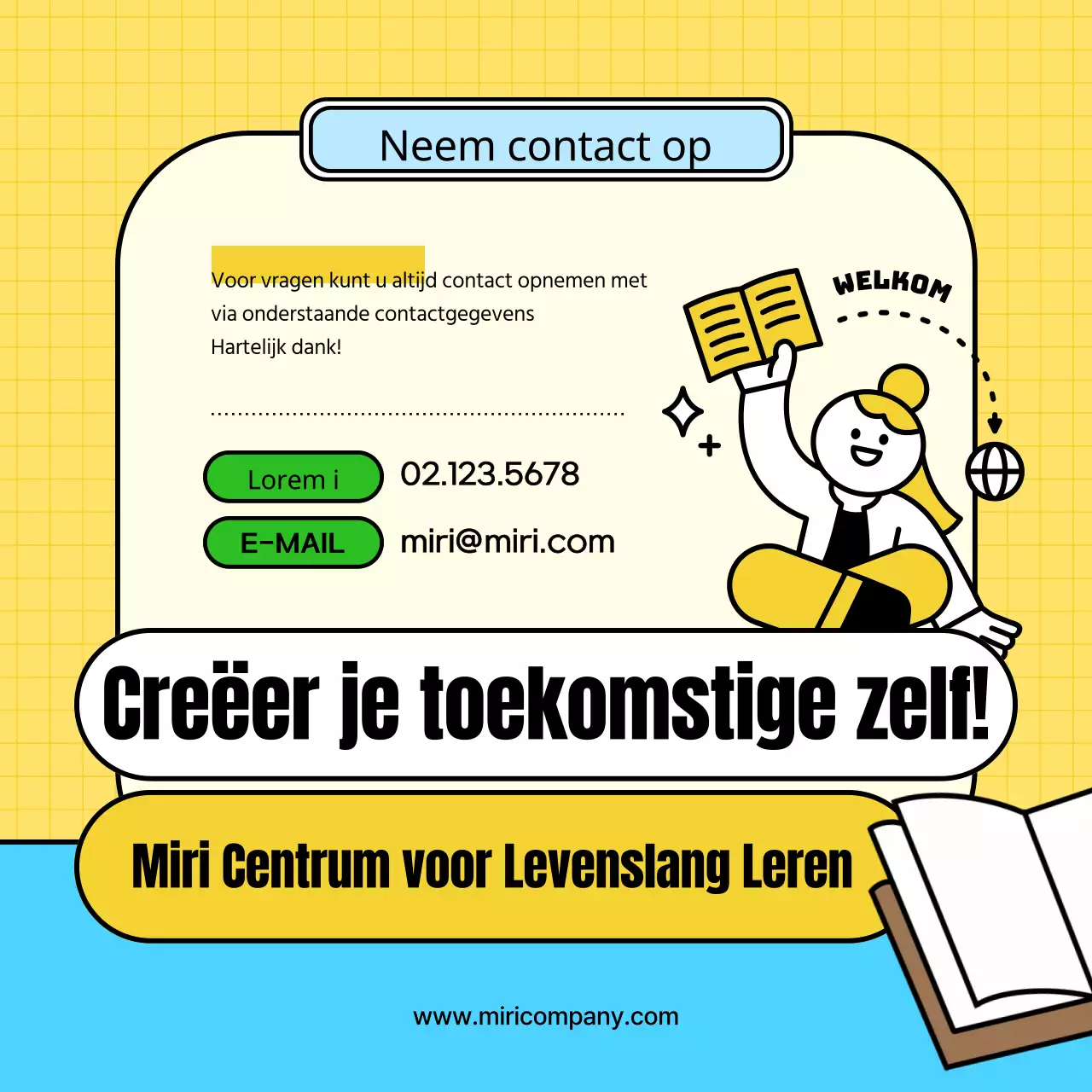 Kitscherig geel en groen opleidingscentrum om werving van studenten te bevorderen