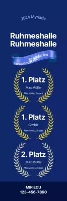 Werben Sie mit blauen Bändern und goldenen Lorbeerpunkten auf blauem Hintergrund für eine stilvolle, leistungsstarke Akademie