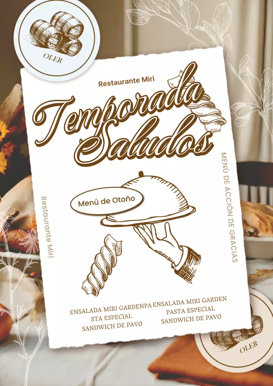 Restaurante vintage en beige y marfil para la temporada de otoñoCarta de felicitación