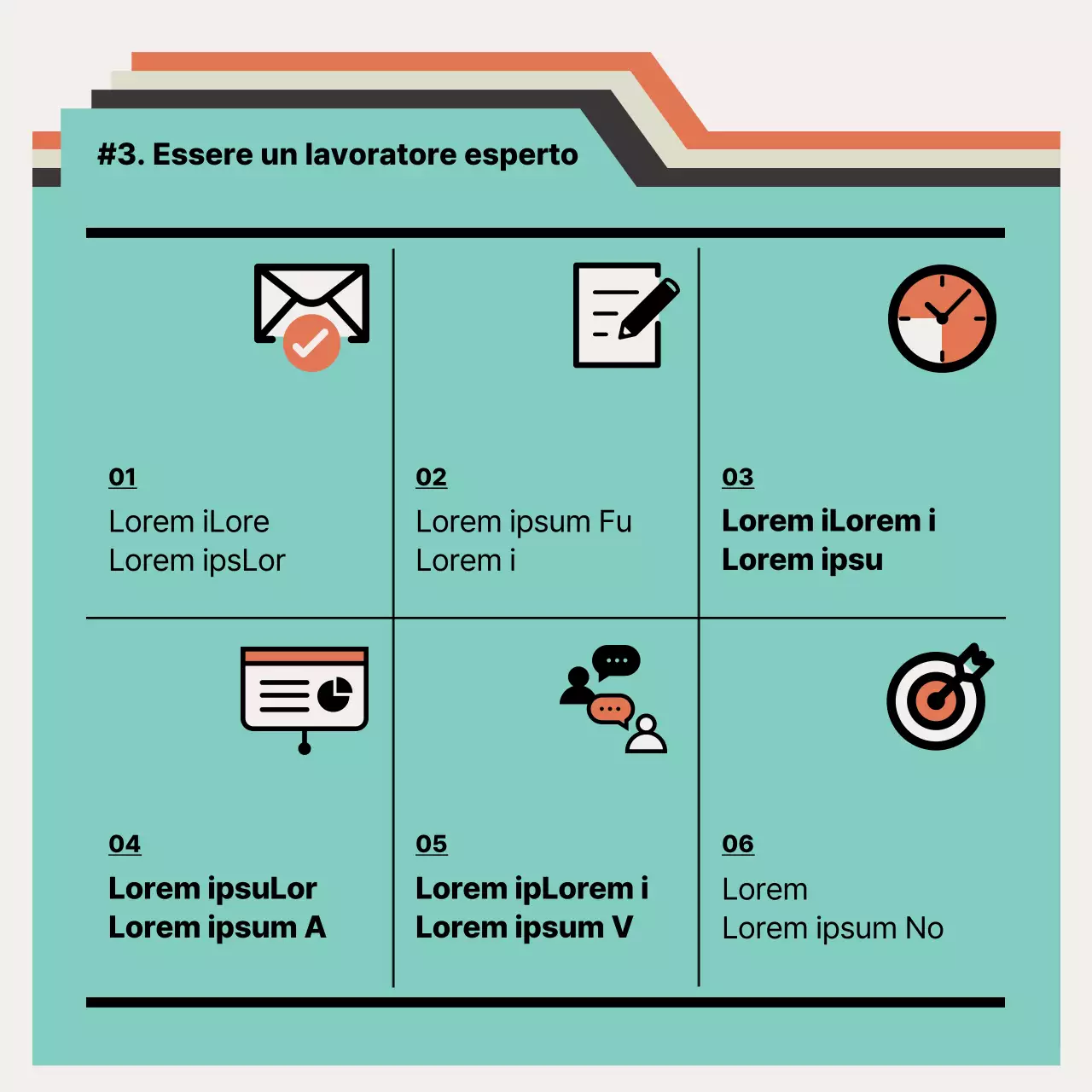 Materiali moderni per l'inserimento dei nuovi assunti in arancione e menta