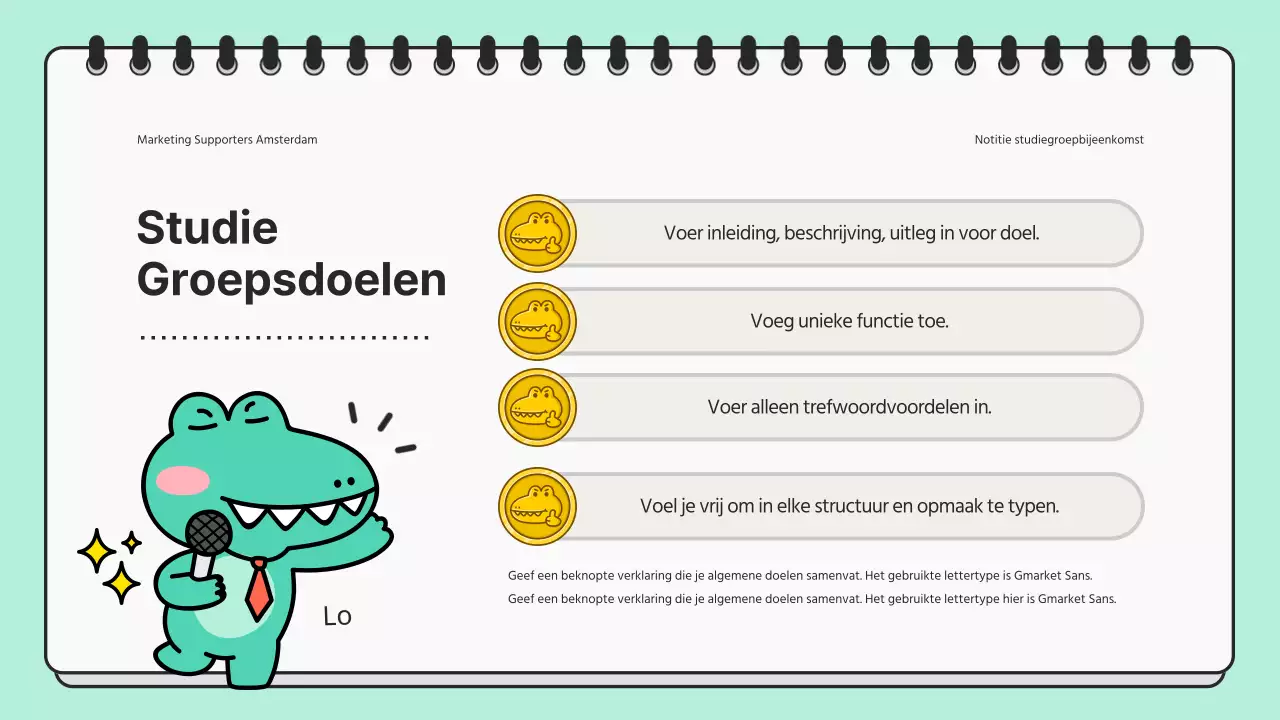 Minimalistische presentatie voor studiebijeenkomst in mint en zwart
