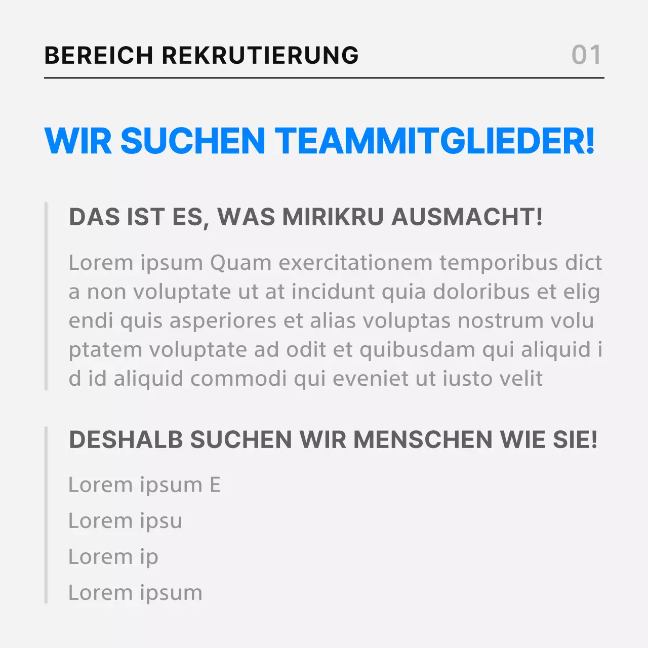 Eine einfache Stellenausschreibung in Schwarz und Blau