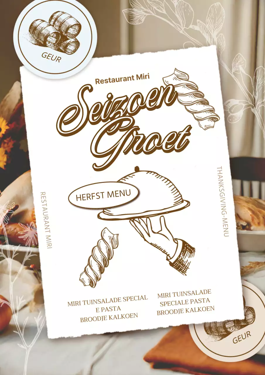 Vintage restaurant in beige en ivoor voor het herfstseizoenGroetbericht