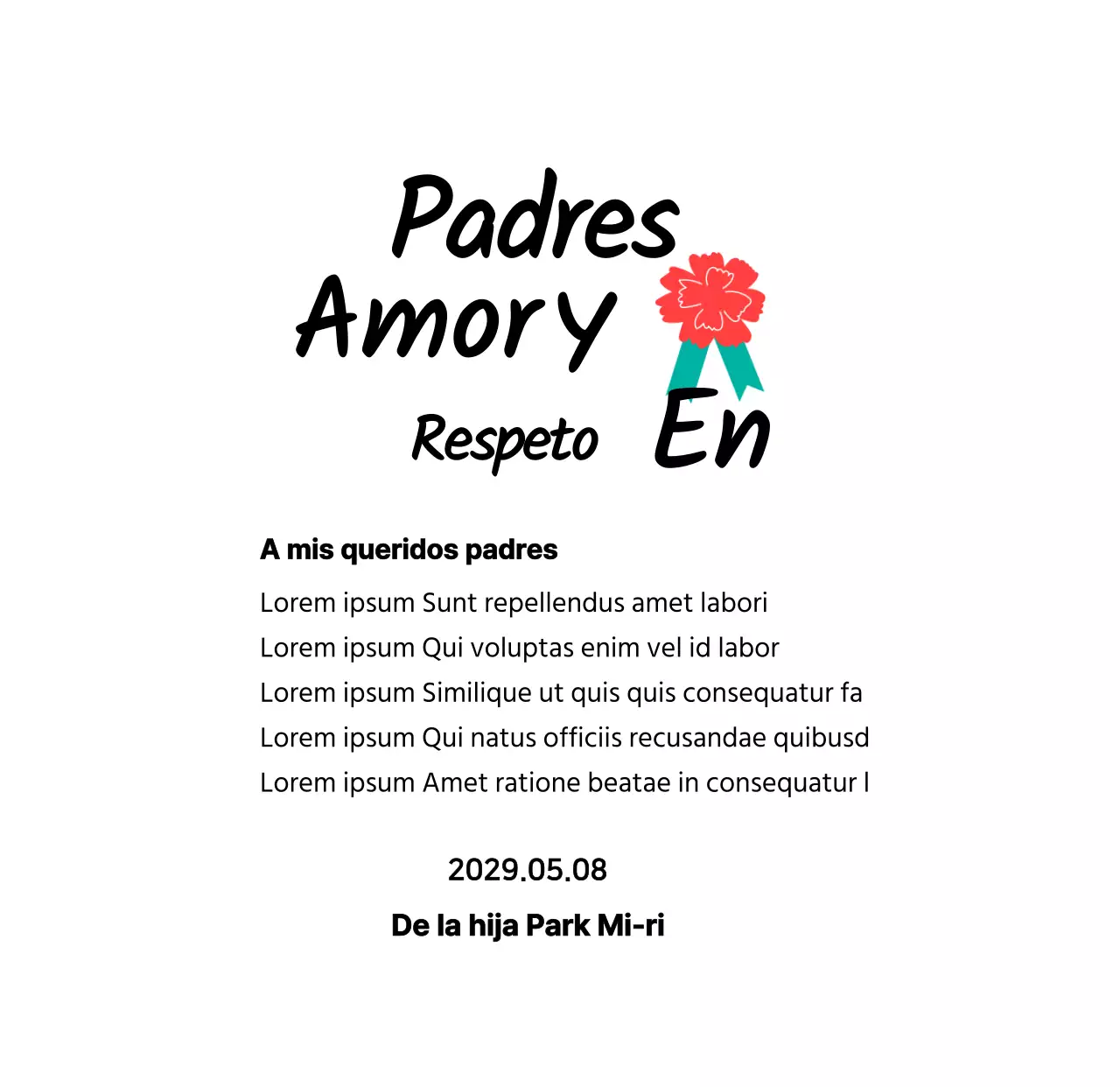 Caligrafía del Día de la Madre con ilustración de clavel rojo