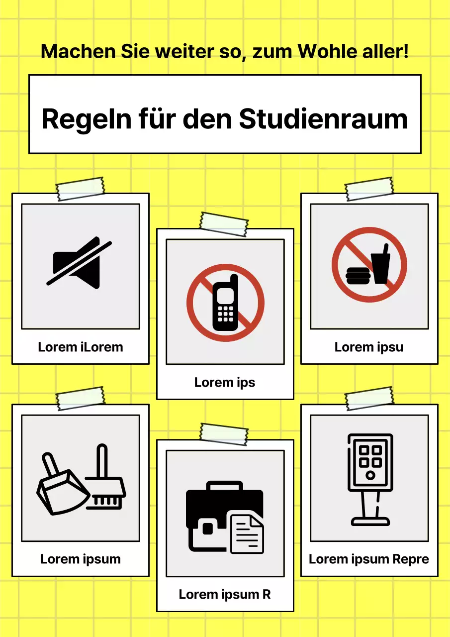 Gelb und weiß minimalistische Studie Zimmer Regeln Ankündigung