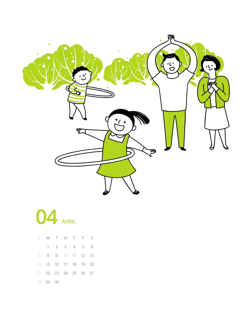 Calendrier illustré multicolore