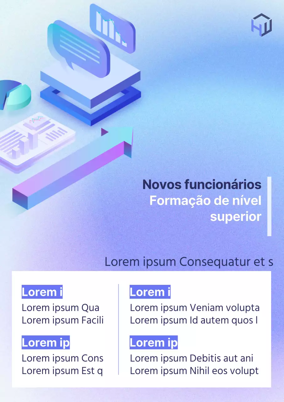 Anúncio simples de formação para novos contratados em azul claro e roxo