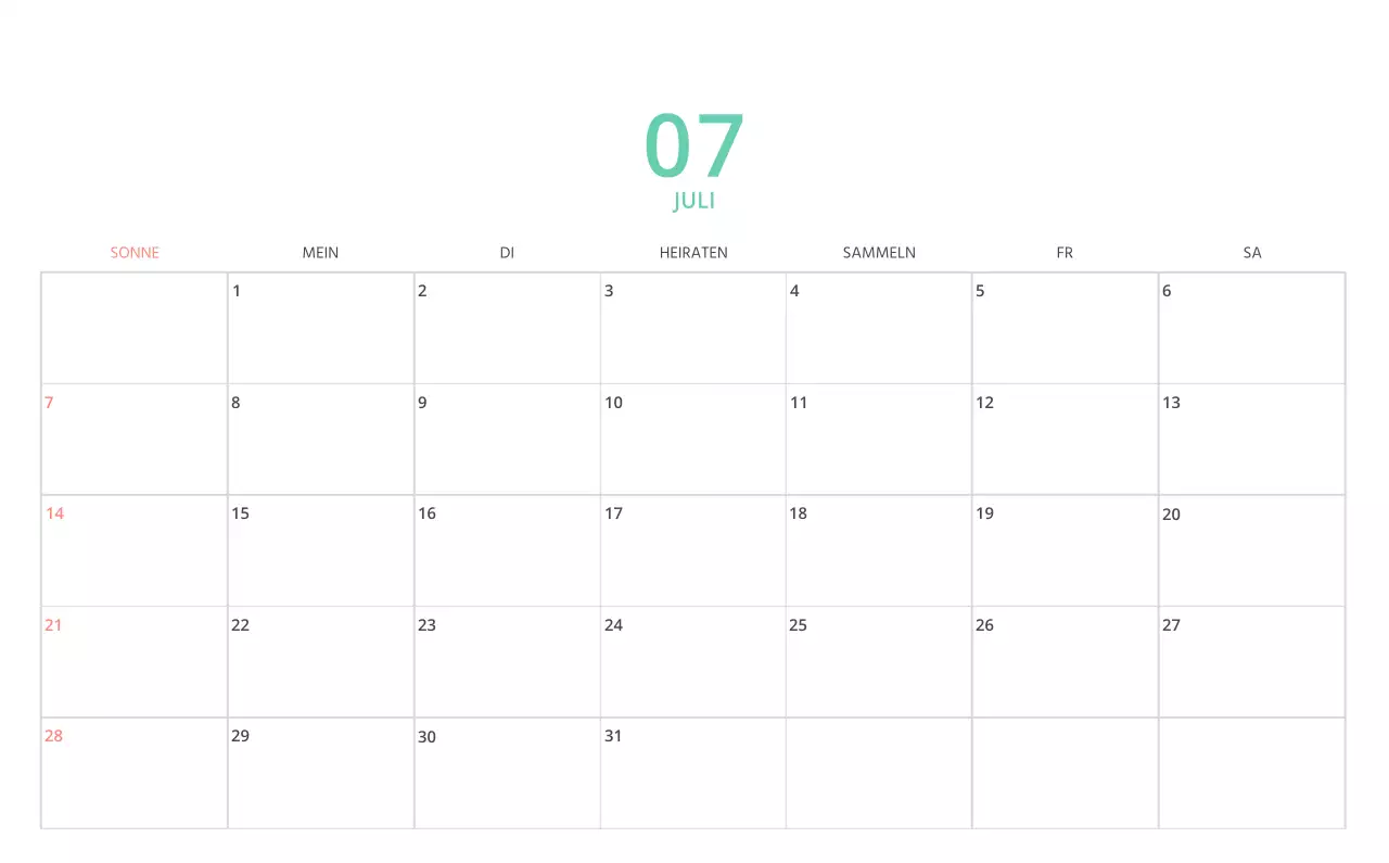 Niedlich illustrierter grüner Tischkalender mit Familienthemen