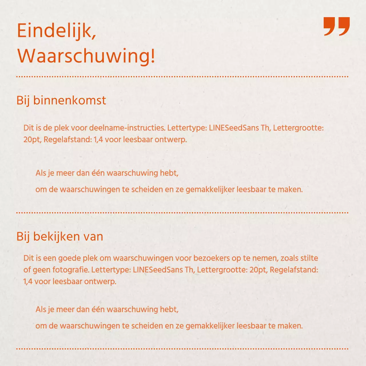 Promoot een modern centrum met informatie in oranje en beige