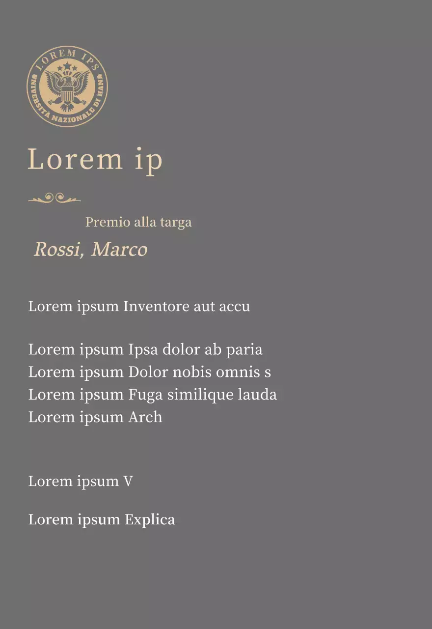 Lussuosa targa di laurea con logo della scuola e finiture in oro