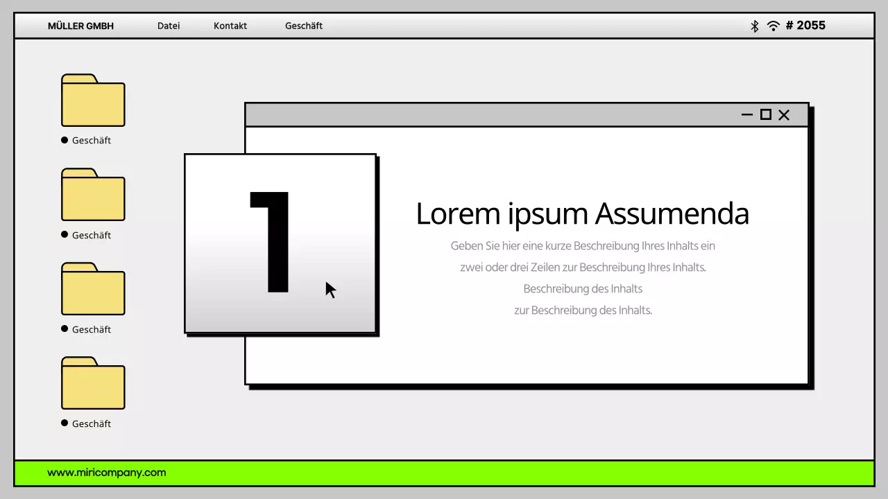 Einfache Computer-Desktop-Benutzeroberfläche in Grau und Chartreuse Firmenprofil