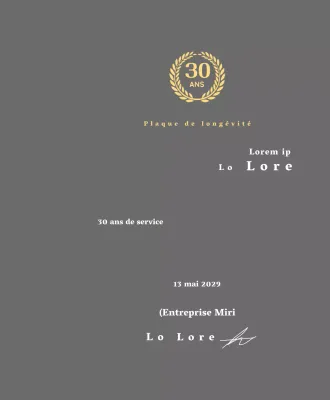 Plaque d'entreprise pour longs états de service avec symbole de laurier