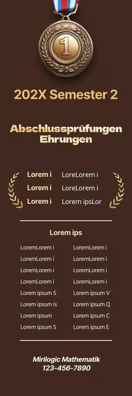 Werben Sie für eine erstklassige akademische Schule mit dem Bild einer Goldmedaille mit goldenen Punkten auf einem braunen Hintergrund