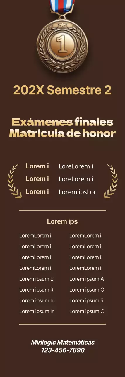Promocione una escuela académica con clase con una imagen de una medalla de oro con puntos dorados sobre fondo marrón