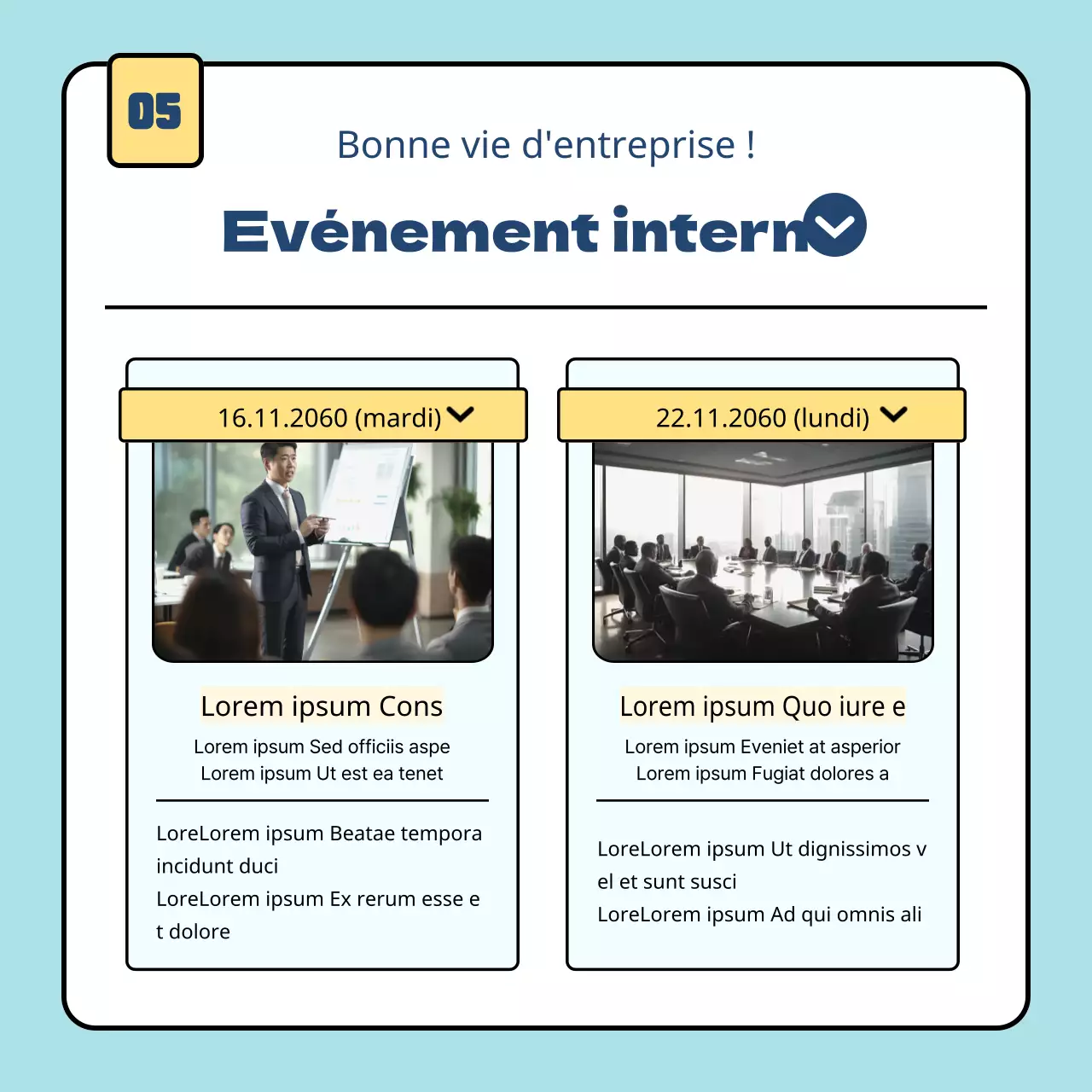 Un guide pour des programmes simples de formation en entreprise en bleu clair et jaune