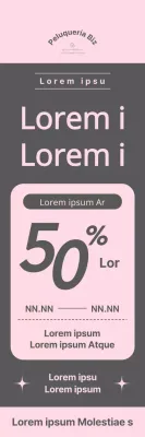 Banderola de evento de examen de peluquería con tarifas reducidas en una combinación de rosa y gris