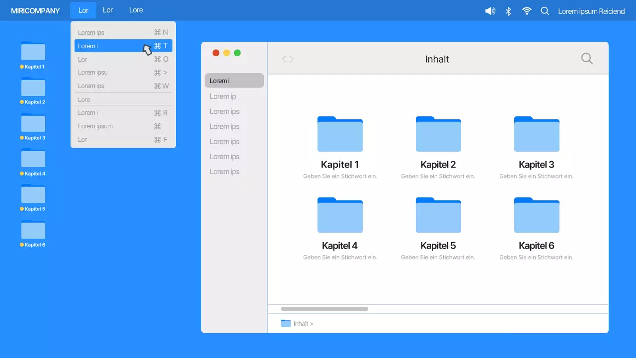 Einfache Computer-Desktop-UI in Blau und Orange Firmenprofil