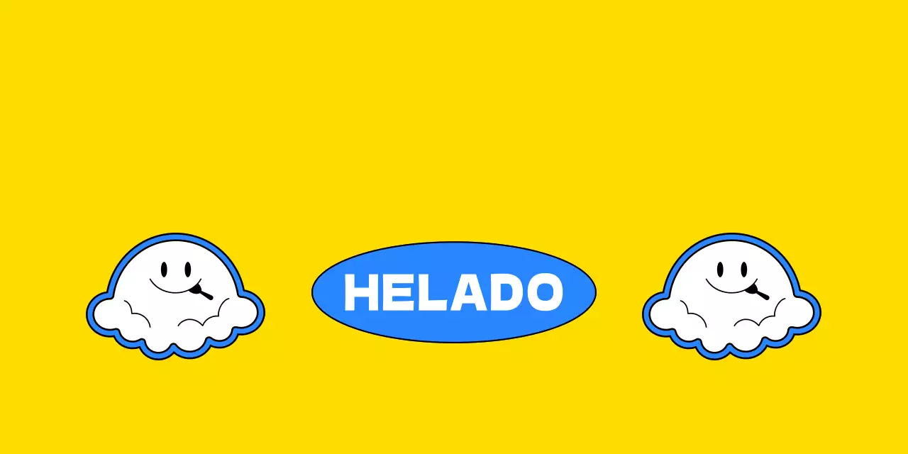 Etiqueta de cabecera amarilla y azul con la marca Gelato