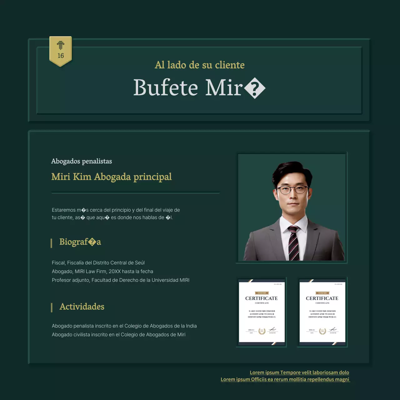 Perfil de empresa sencillo en verde y amarillo