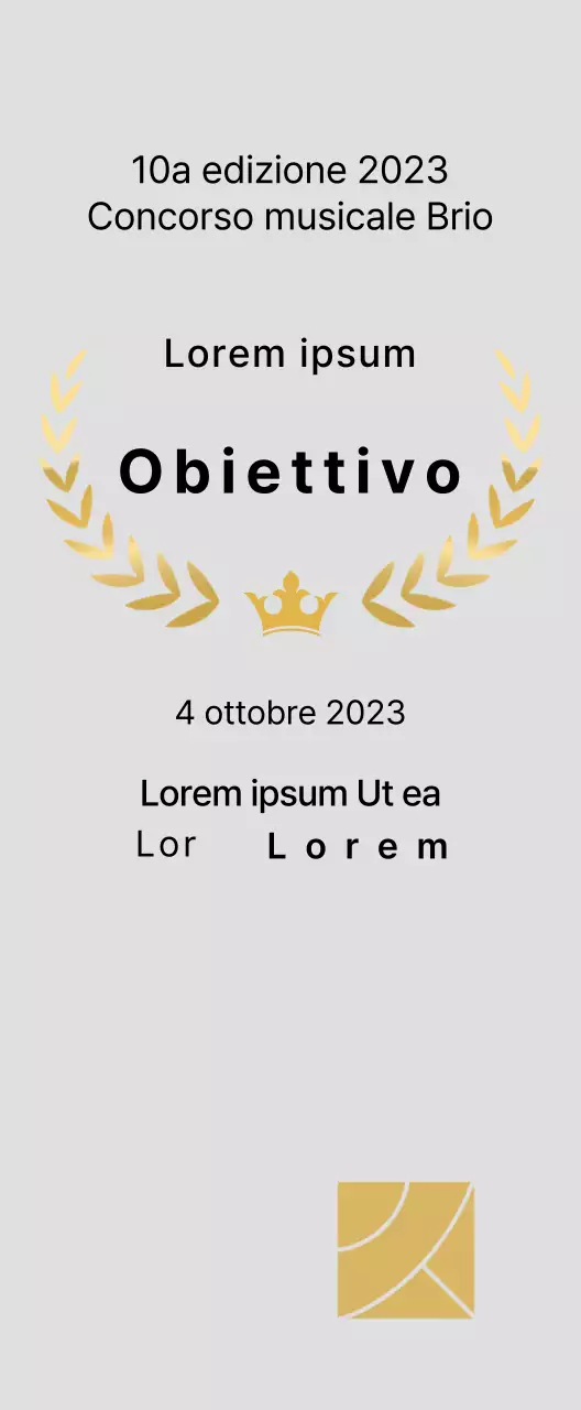 Targa per il vincitore del concorso con illustrazione delle linee di alloro e della corona