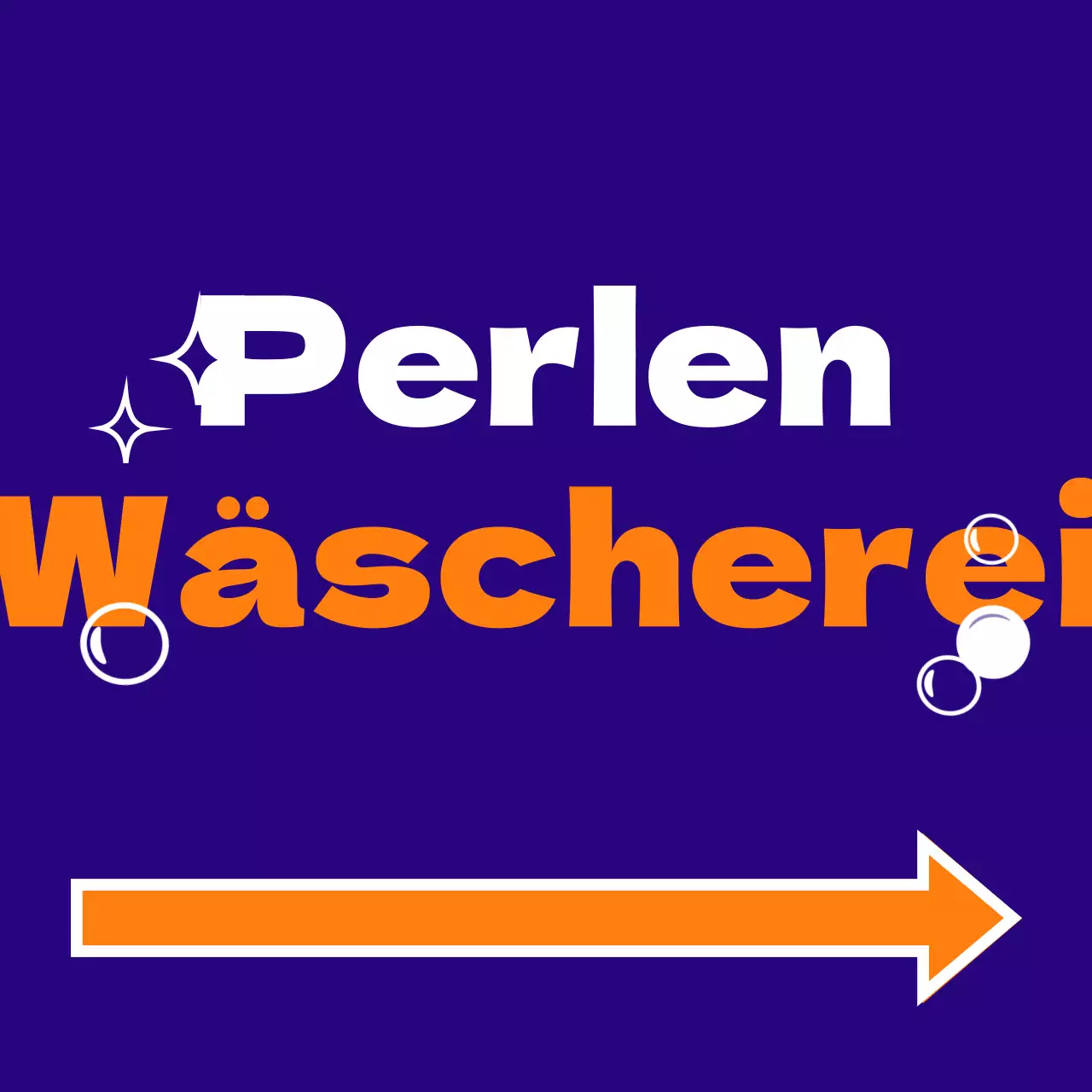 Leicht lesbare Ladenbeschilderung mit blauem, gelbem, orangefarbenem und weißem Wäschetext und Illustrationen mit Tupfen, Sternen und Pfeilen.