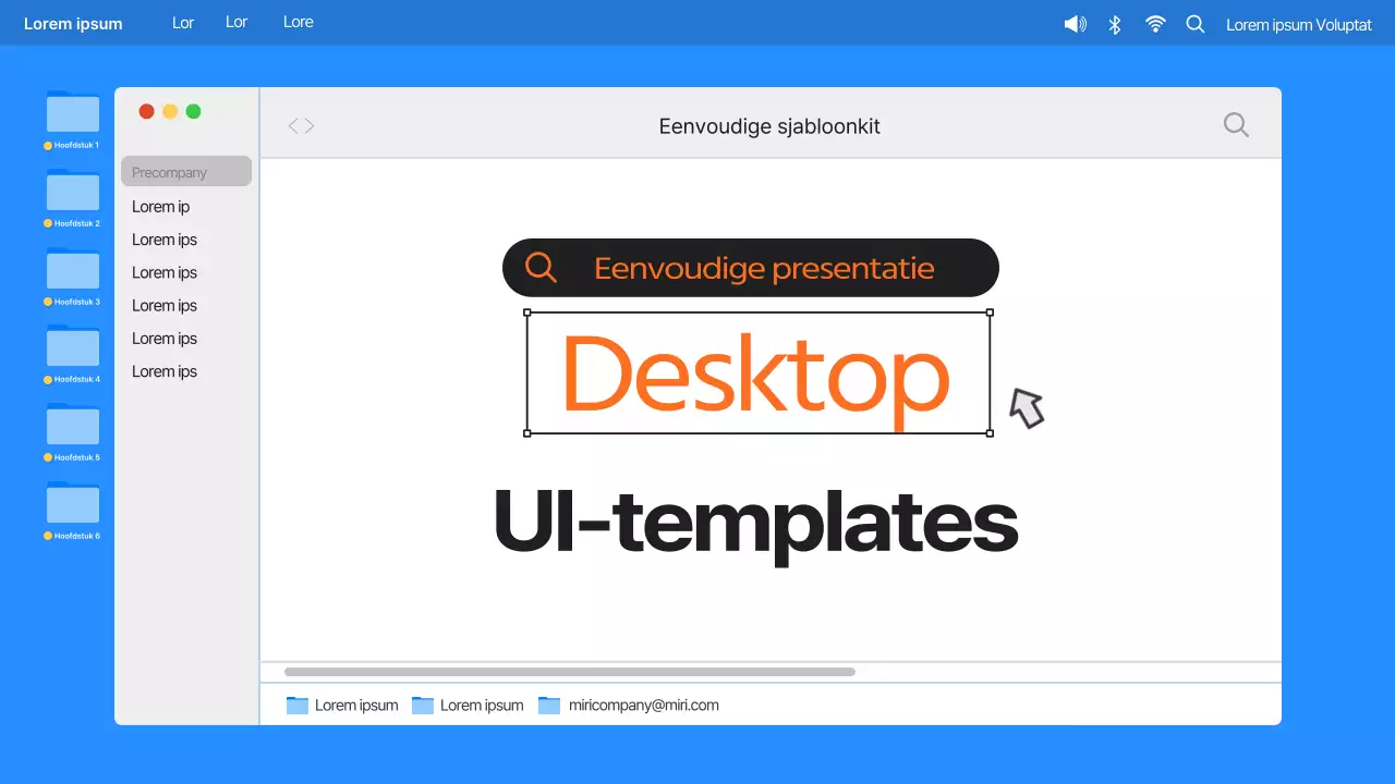 Eenvoudige computer desktop UI in blauw en oranje Bedrijfsprofiel