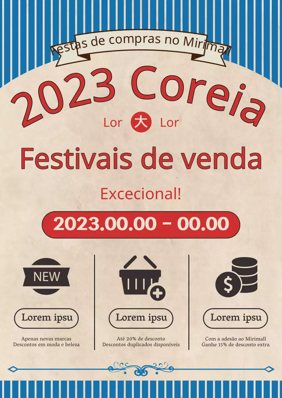 Festa de saldos da Coreia pechinchas de compras com elementos gráficos retro