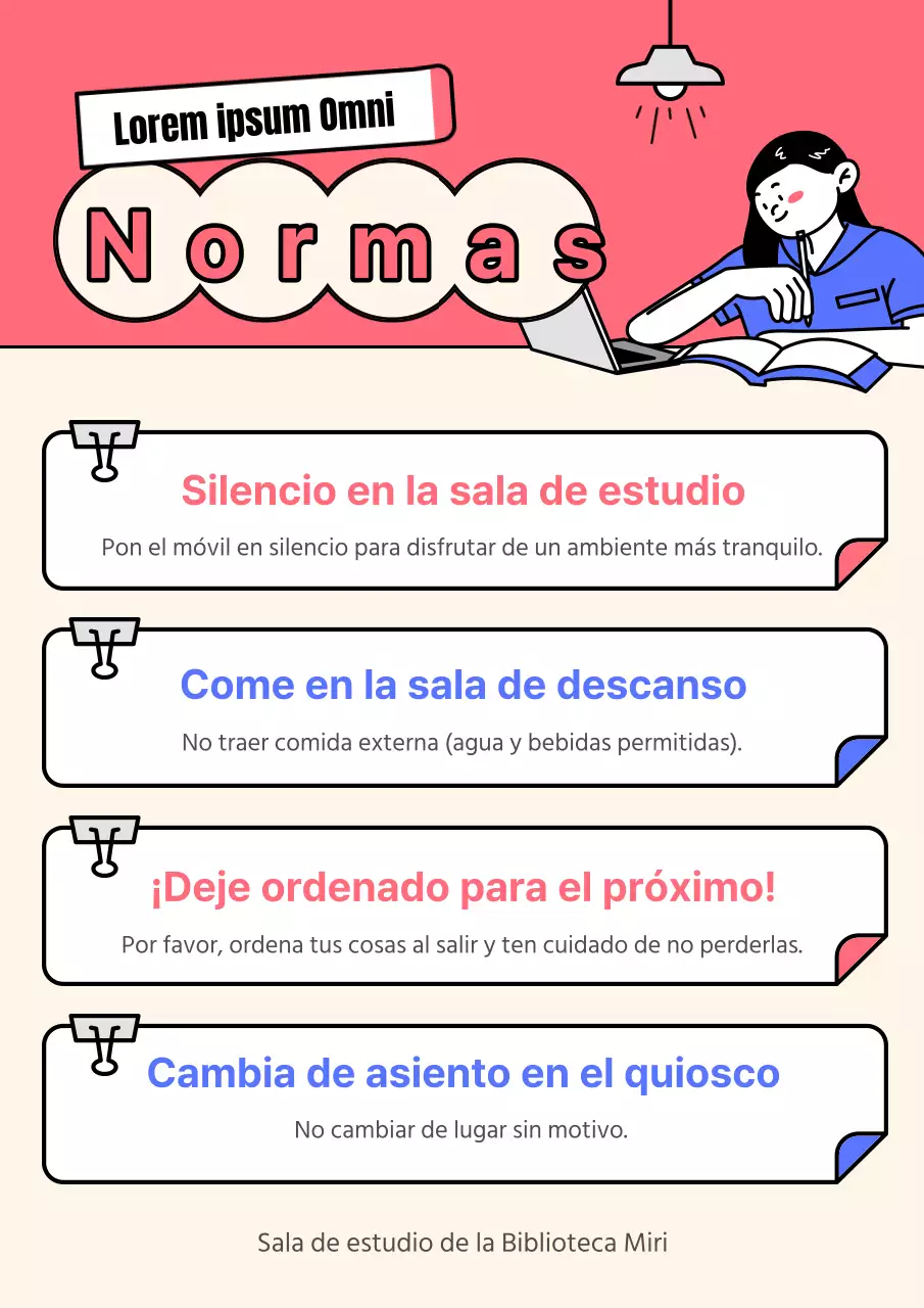 Reglas para la sala de estudio kitsch rosa y azul