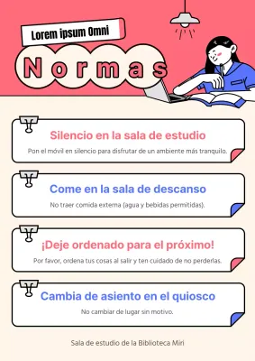 Reglas para la sala de estudio kitsch rosa y azul