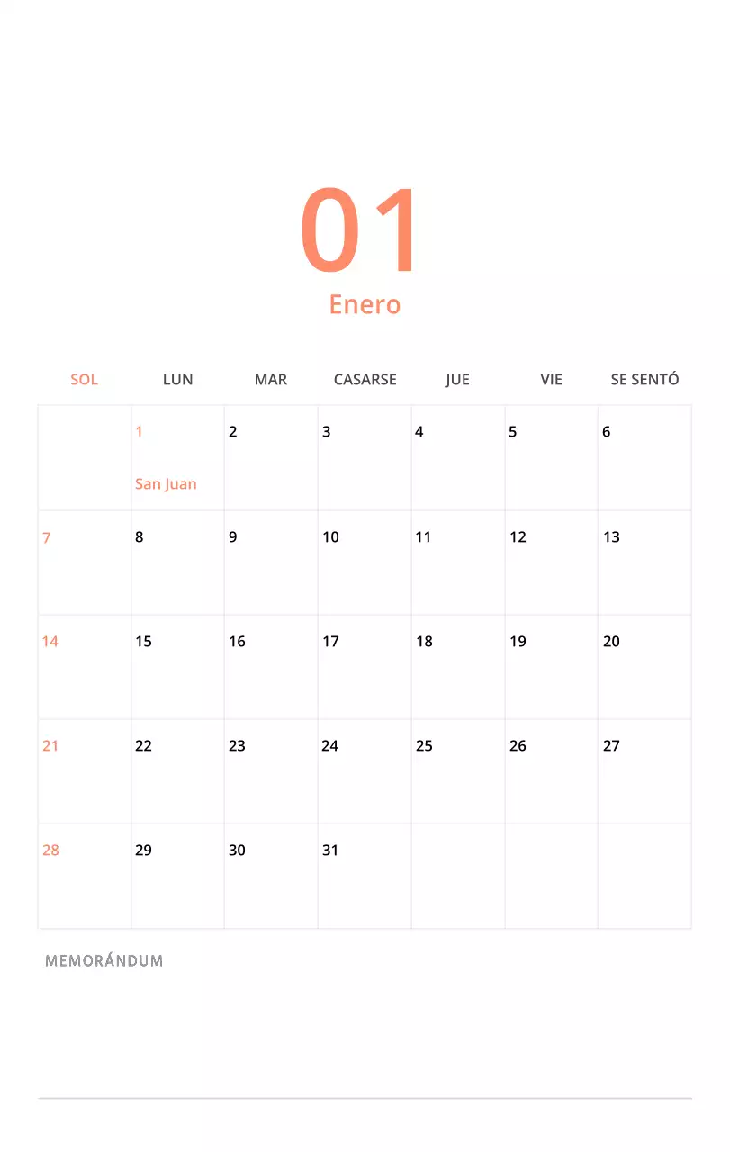 Bonito calendario de sobremesa ilustrado de temática familiar en color verde