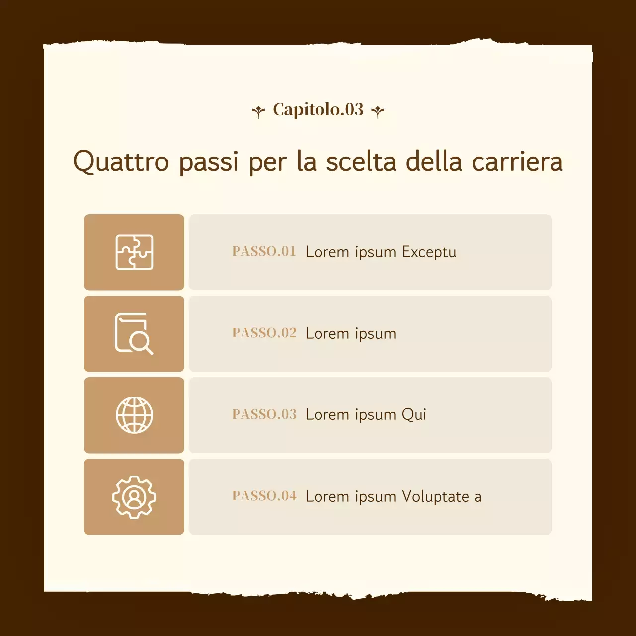 Promuovete una linea di consigli semplice, marrone e beige.