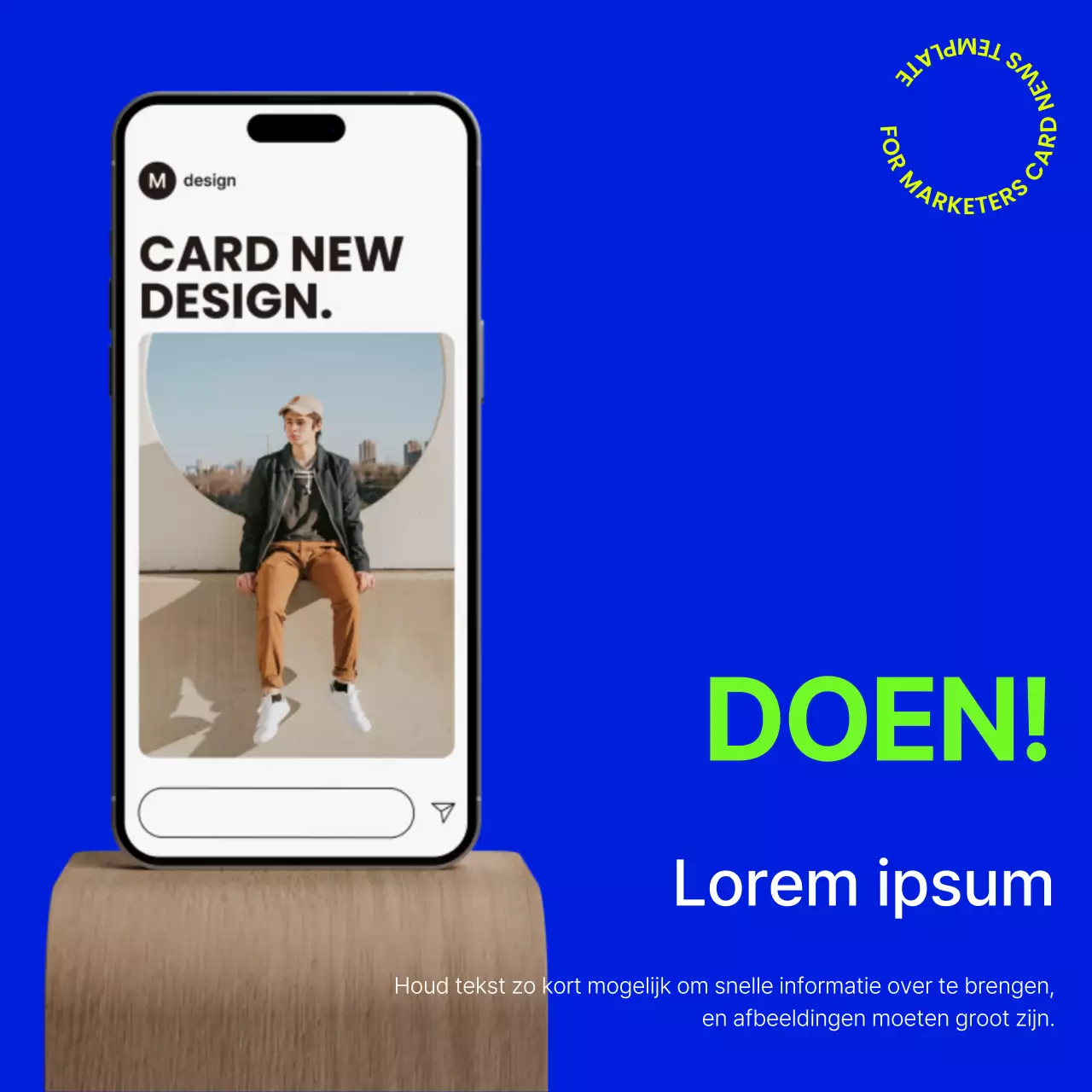 Modern en trendy voorstel voor cardnews sjabloon in marineblauw en fluorescerende kleuren