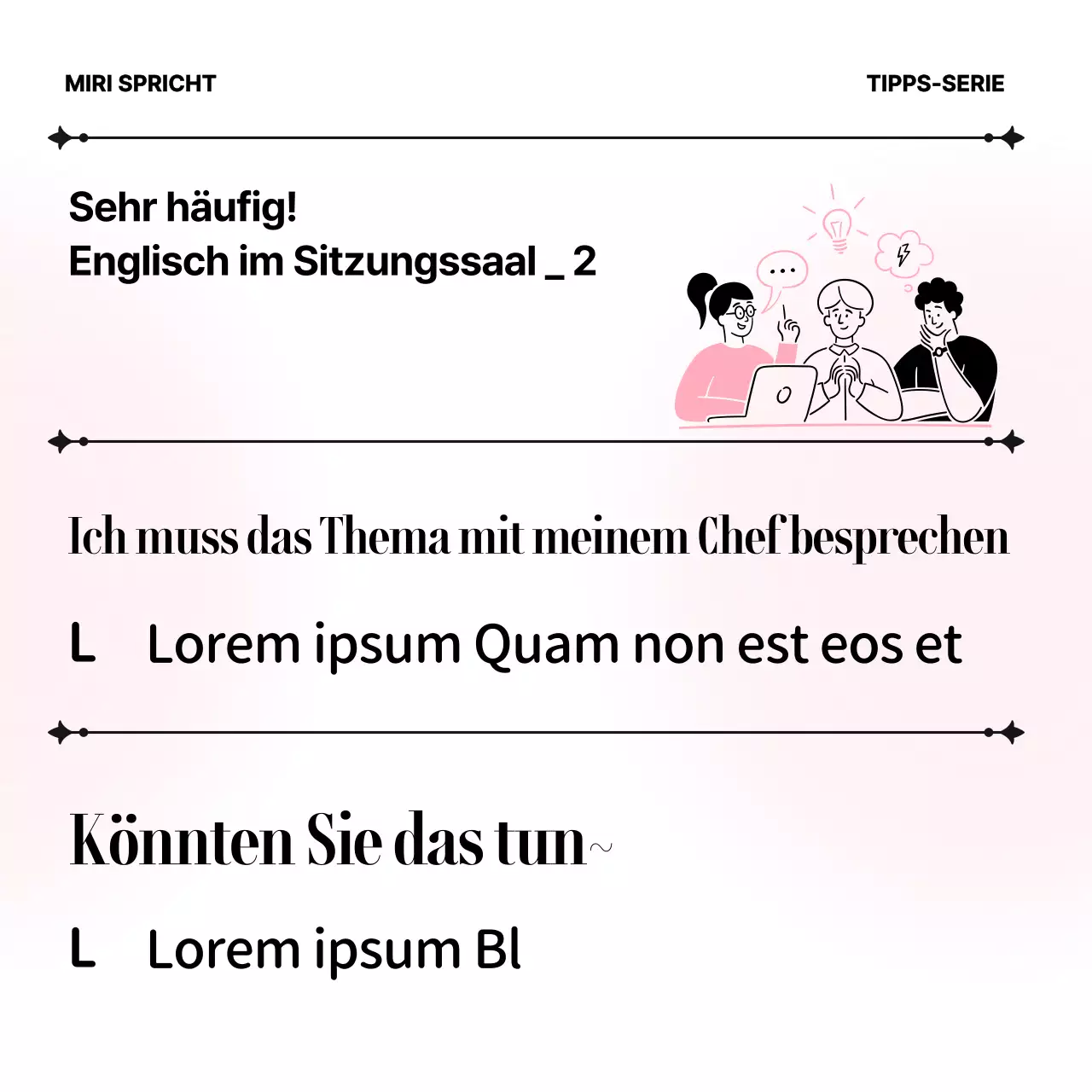 Minimalistisches Unterrichtsmaterial für Business-Englisch in Rosa und Weiß