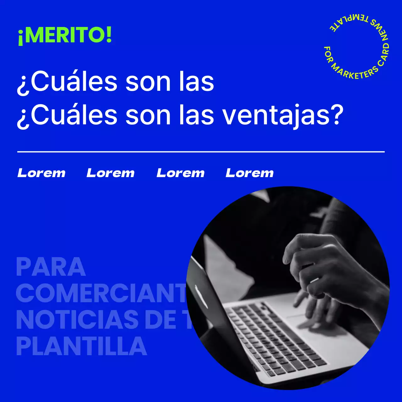 Propuesta de plantilla cardnews moderna y actual en azul marino y colores flúor