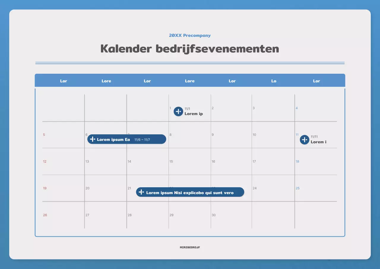 Een basic blauwe en marineblauwe kalender