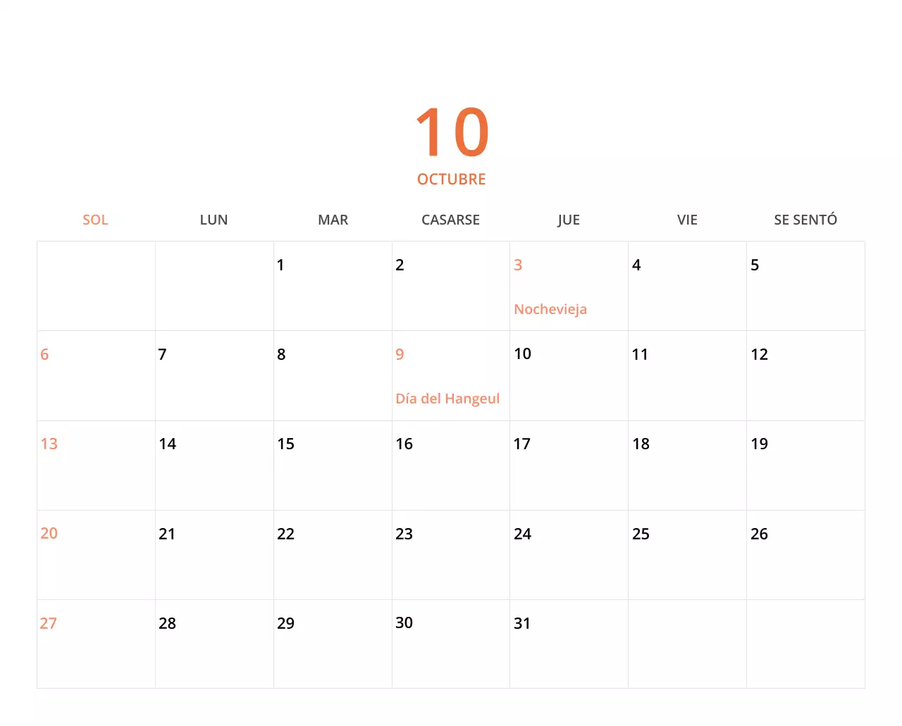 Bonito calendario de sobremesa ilustrado de temática familiar en color verde