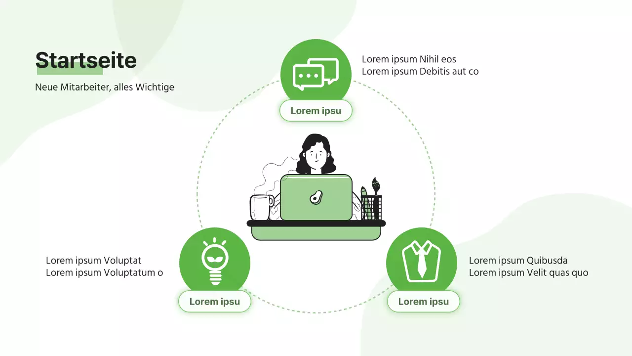Ein einfaches, lindgrünes Schulungsdeck für neue Mitarbeiter