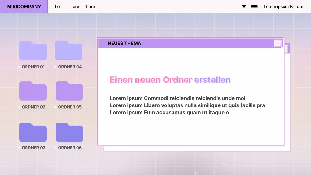 Bericht im Retro-Browser-Design in Lila und Rosa