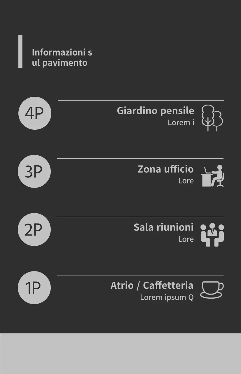 Bandiere a finestra con icone e istruzioni per il pavimento in una combinazione di colori grigio e grigio scuro