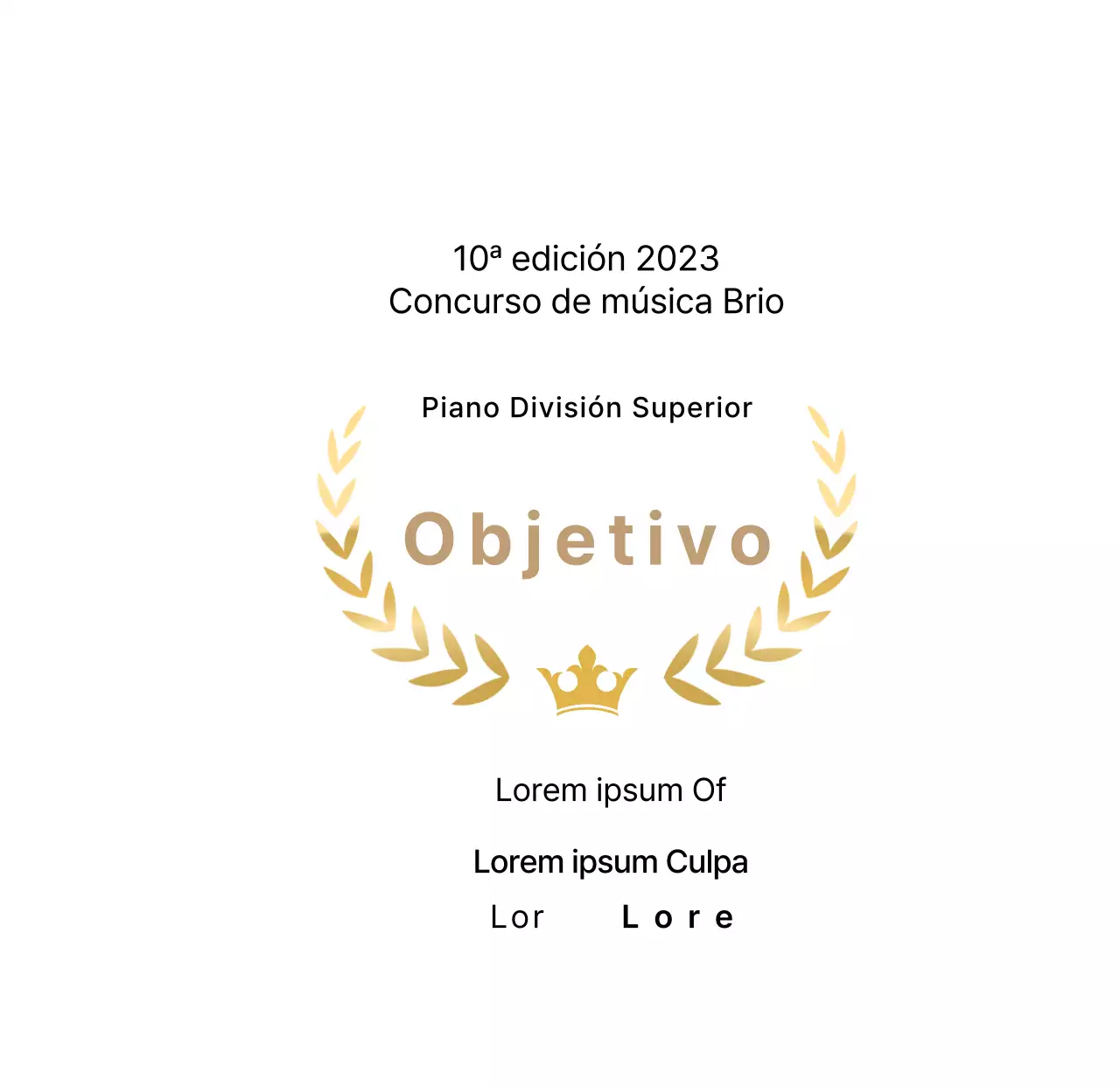 Placa del ganador del concurso conceptual con líneas de laurel e ilustración de una corona