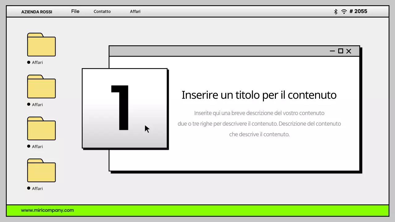 Semplice interfaccia utente del desktop del computer in grigio e chartreuse Profilo aziendale