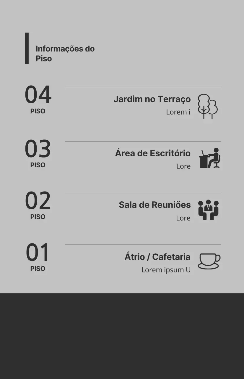 Bandeiras de janela com ícones e instruções de pavimento numa combinação de cores cinzentas e cinzentas escuras