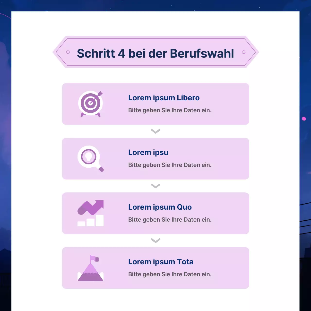 Förderung der Beratung in den Trendfarben Marineblau und Lila