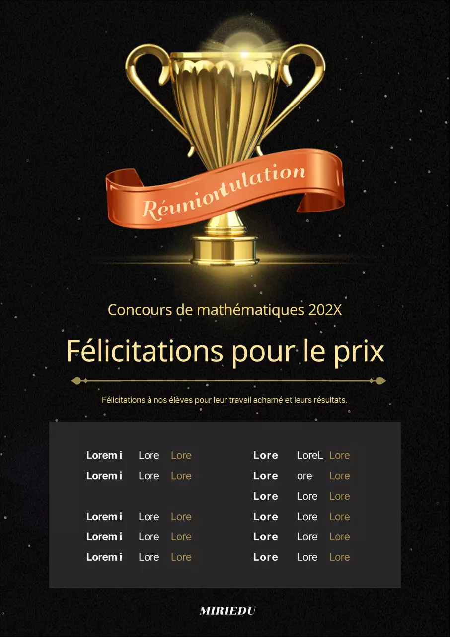 Liste de récompenses pour la promotion de l'école avec trophée doré image avec points dorés et orange
