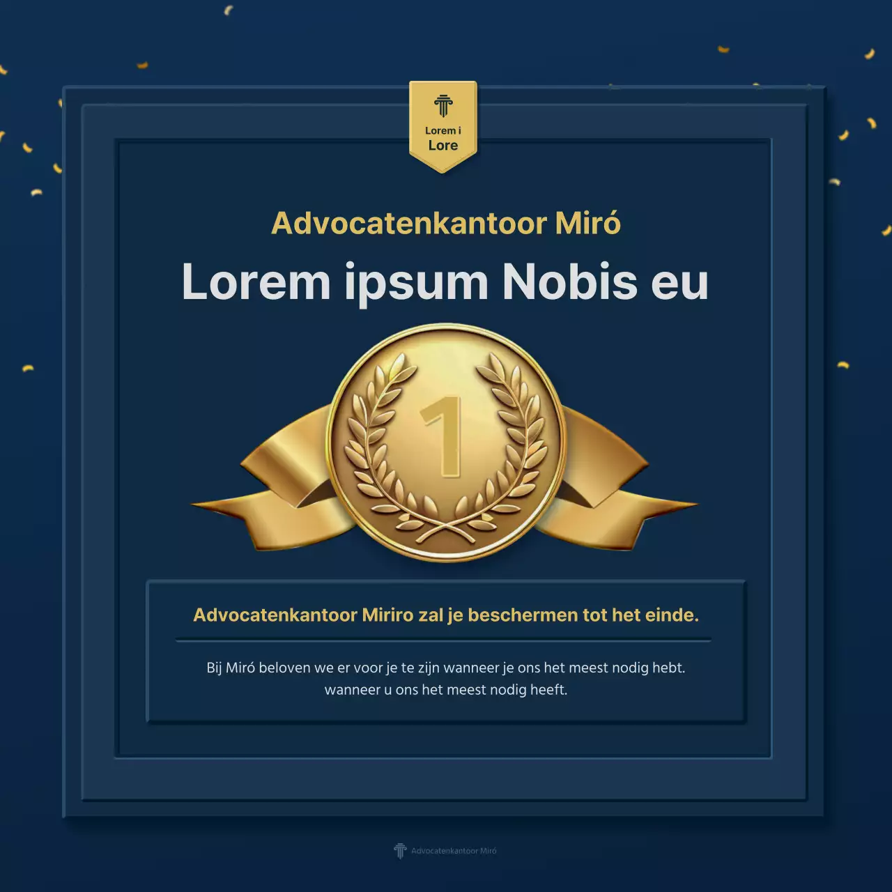 Een eenvoudig blauw en geel bedrijfsprofiel van een advocatenkantoor