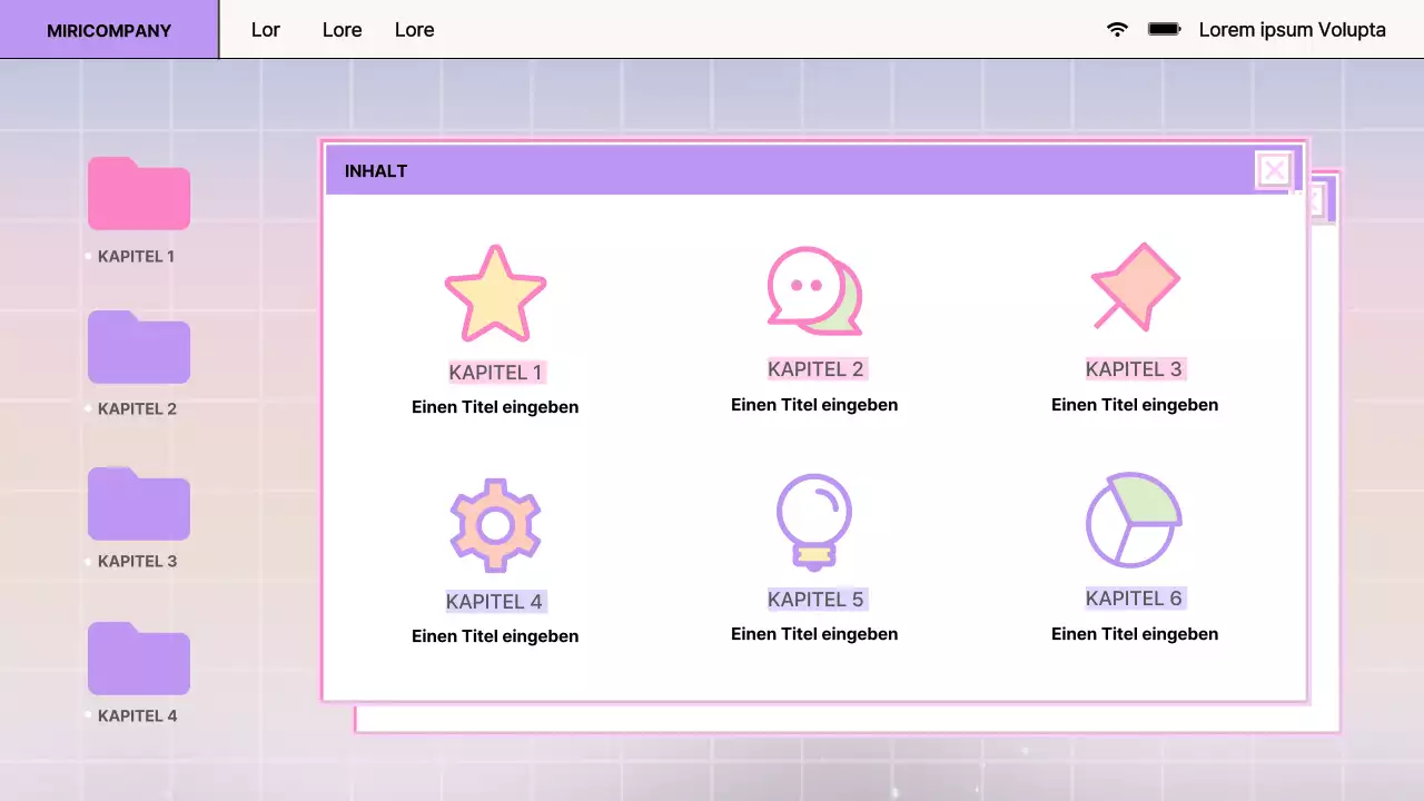 Bericht im Retro-Browser-Design in Lila und Rosa