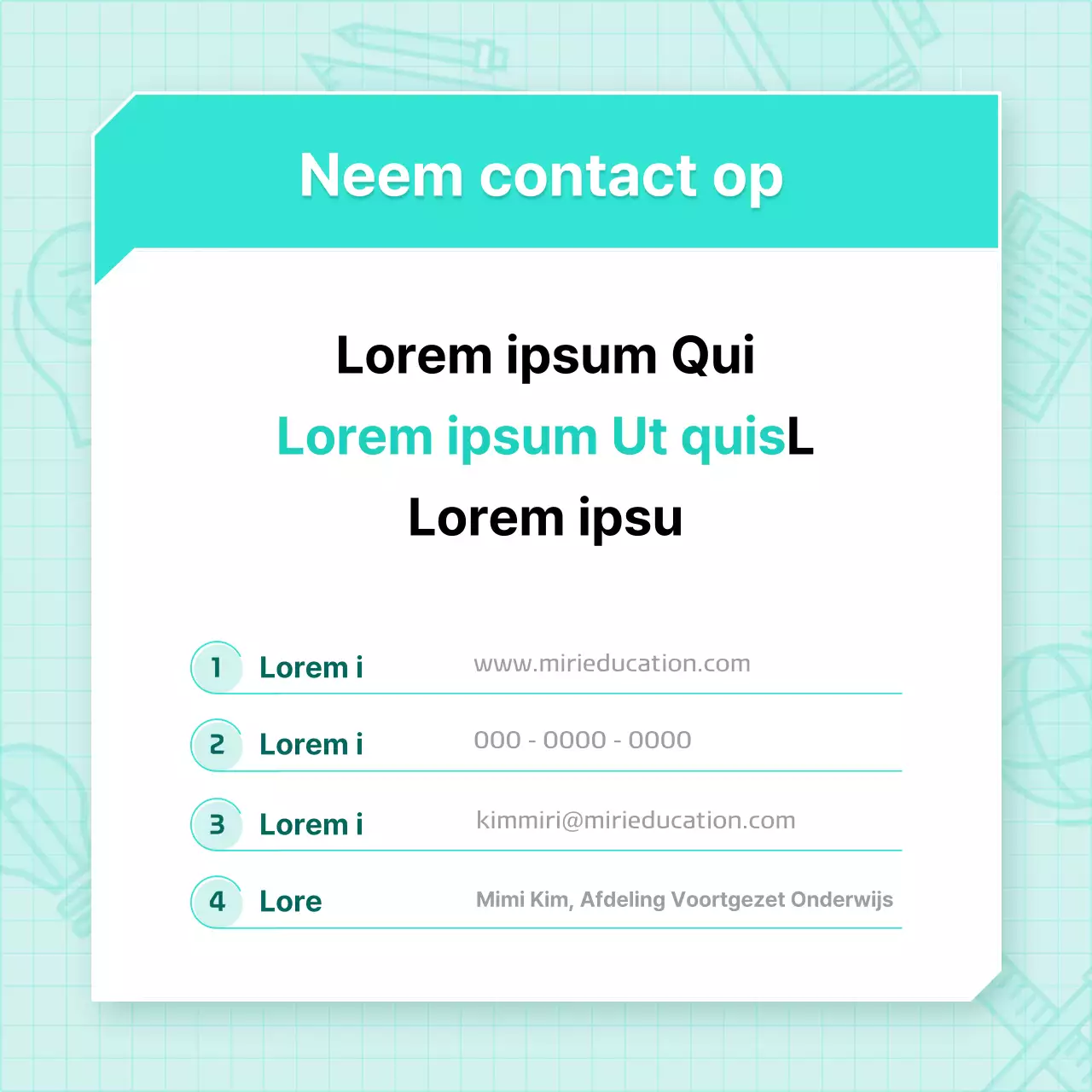 Moderne, basisaankondigingen voor levenslang leren in mint en wit