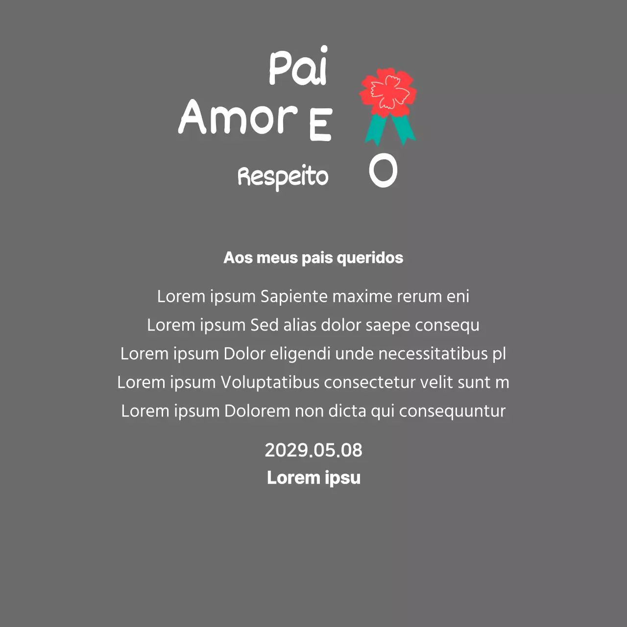 Caligrafia do Dia da Mãe com ilustração de cravos vermelhos