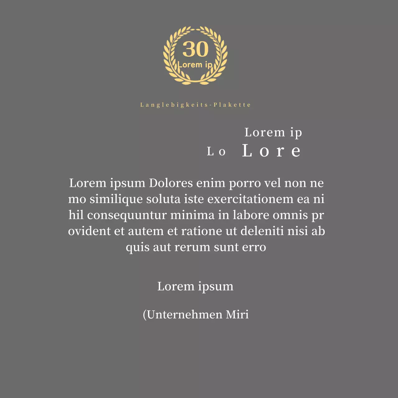 Firmenjubiläumsplakette mit Lorbeersymbol Konzept