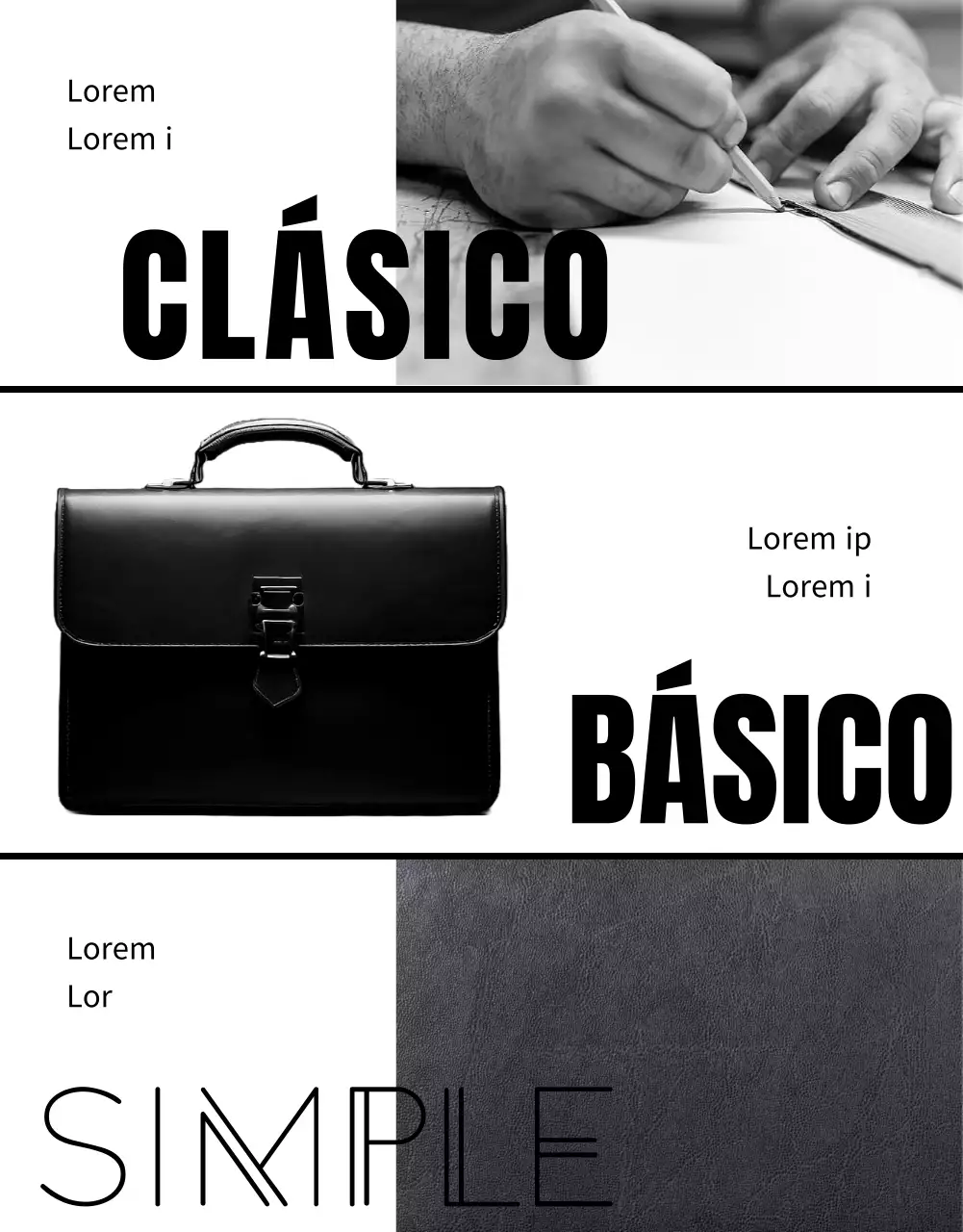 Anuncio de bolso minimalista en blanco y negro